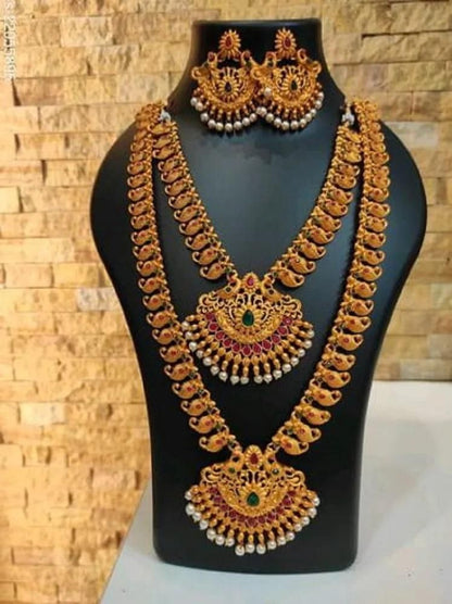 South Indian Temple Jewellery Combo Necklace Set For Women