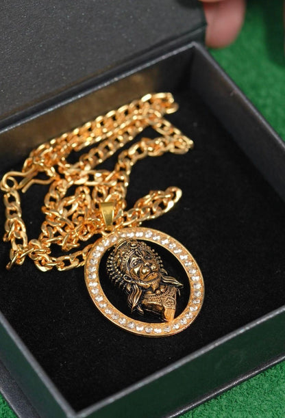 Gold-plated Hanuman Face Diamond Alloy Pendant Locket Set