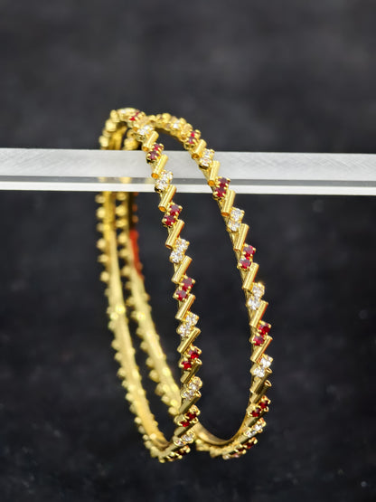 Gold plated Red And White Stone bangle