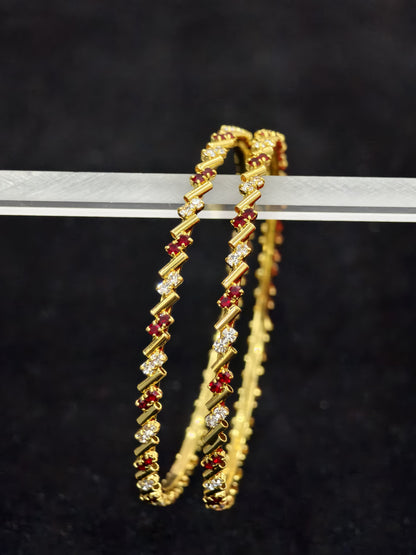 Gold plated Red And White Stone bangle