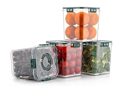 Fridge Storage Containers BPA-Free - ABS Plastic Air Tight Container Set with Time Keeping Feature